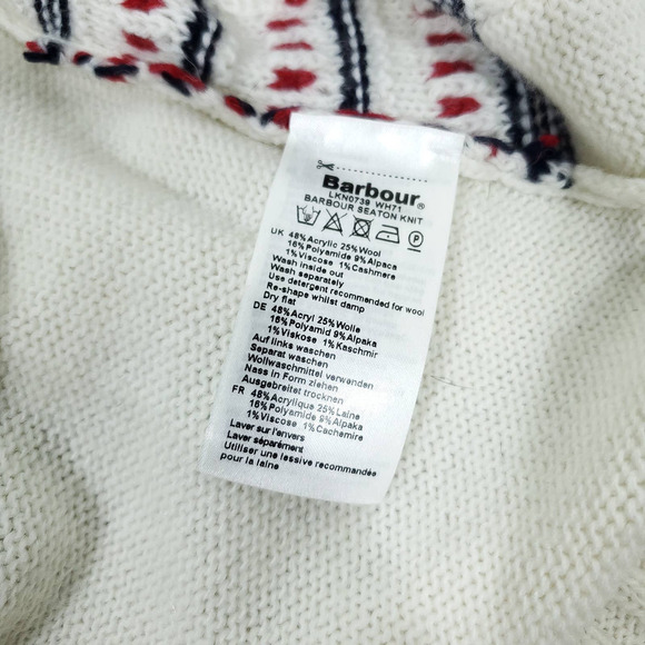 Barbour Sweater 14 Seaton Alpaca Wool Cashmere Knit White Striped Pullover - Picture 9 of 10